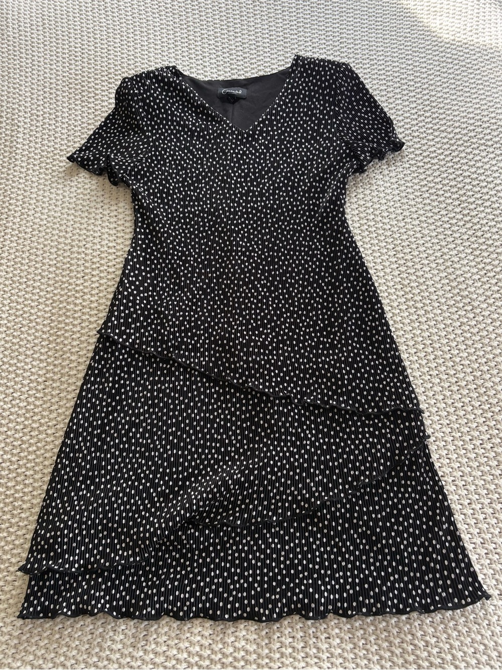 connected apparel Black & White Dot Tiered Midi Dress